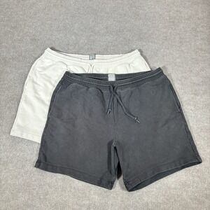 Gap Sweat Shorts Mens L French Terry Fleece Black & Ivory Drawstring Lot Of 2